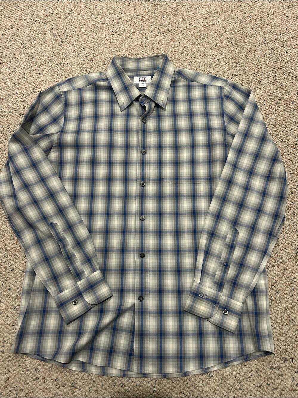 Men's Blue and Gray Plaid Button-Down Shirt